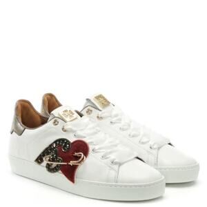 Hogl White Leather Applique Embellished Sneakers